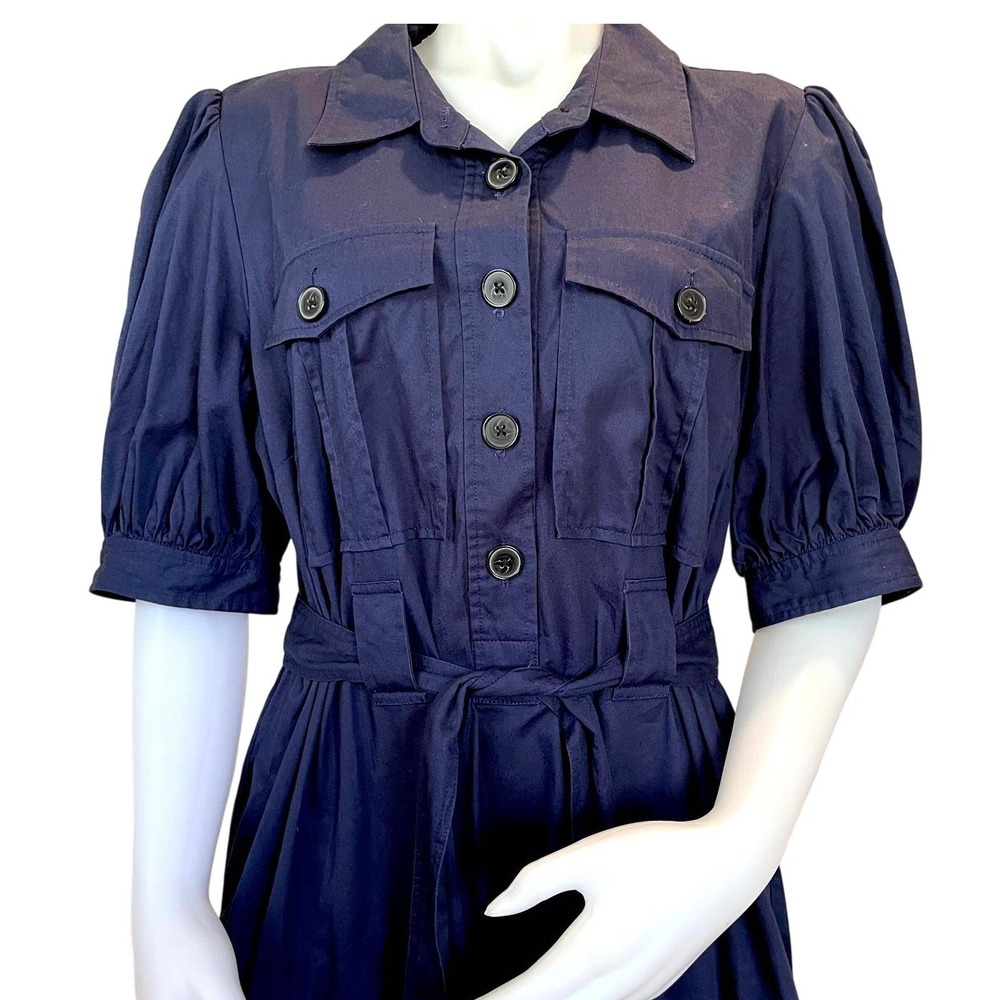 Derek Lam 10 Crosby Buffy Tiered Midi Shirtdress Navy Blue Sz 16 Utility Classic - Picture 4 of 8